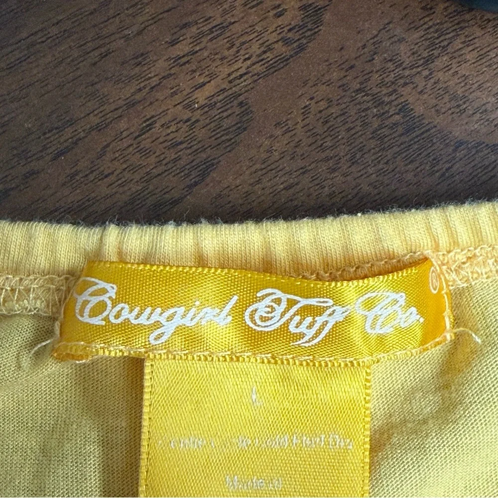 Cowgirl Tuff Co Yellow Embroidered Western Boho Aztec Off Shoulder Top L - Picture 7 of 9